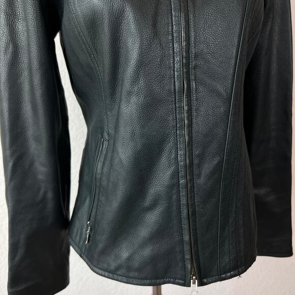 Vintage Y2K Banana Republic Black Leather Jacket Womens Medium Zip Up - Picture 4 of 15